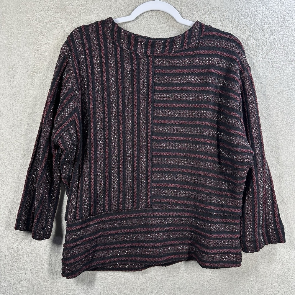 Akemi‎ + Kin Anthropologie Maroon Crew Metallic Silver Sweater Sweatshirt Sz L
